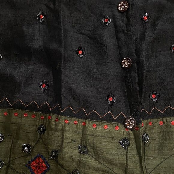 Ulla Popken Vintage Beaded Silk Jacket 24 26 Button Front Art to Wear Boho - Picture 10 of 15